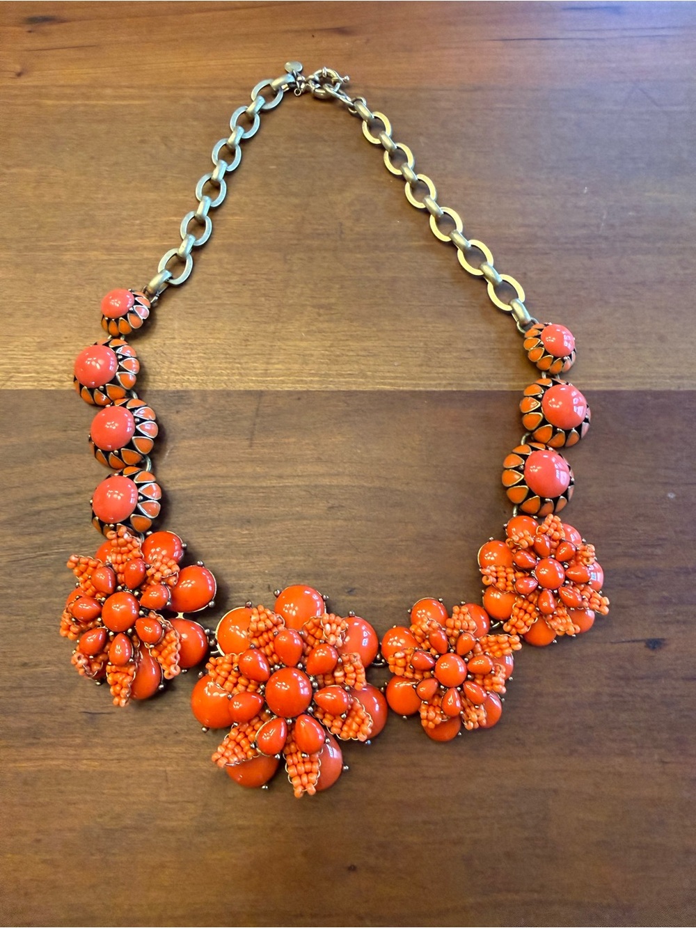 J CREW Coral Orange Floral Statement Necklace EUC